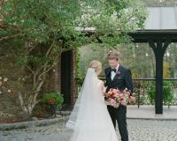 Bride and Groom in courtyard
