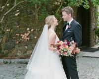 Bride and Groom in courtyard