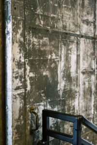 Distressed industrial wall detail at Autoshop in Union Market, Washington D.C., perfect for urban wedding and mitzvah decor
