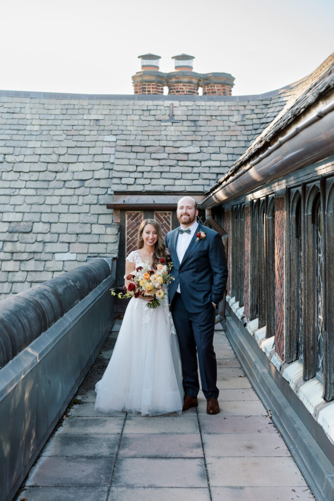 Bride and groom portraits on rooftop at The Branch Museum, a design-forward wedding venue in Richmond, VA