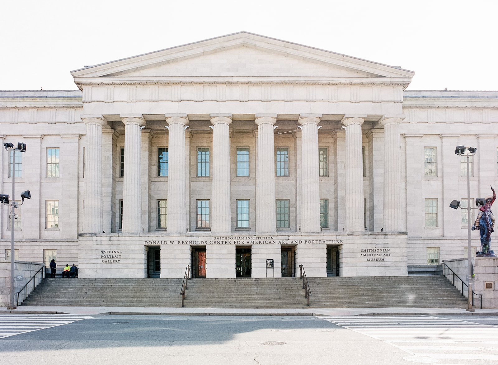 Wedding venue exterior of the National Portrait Gallery in Washington, D.C., featuring a neoclassical façade and iconic columns—ideal for editorial wedding portraits.
