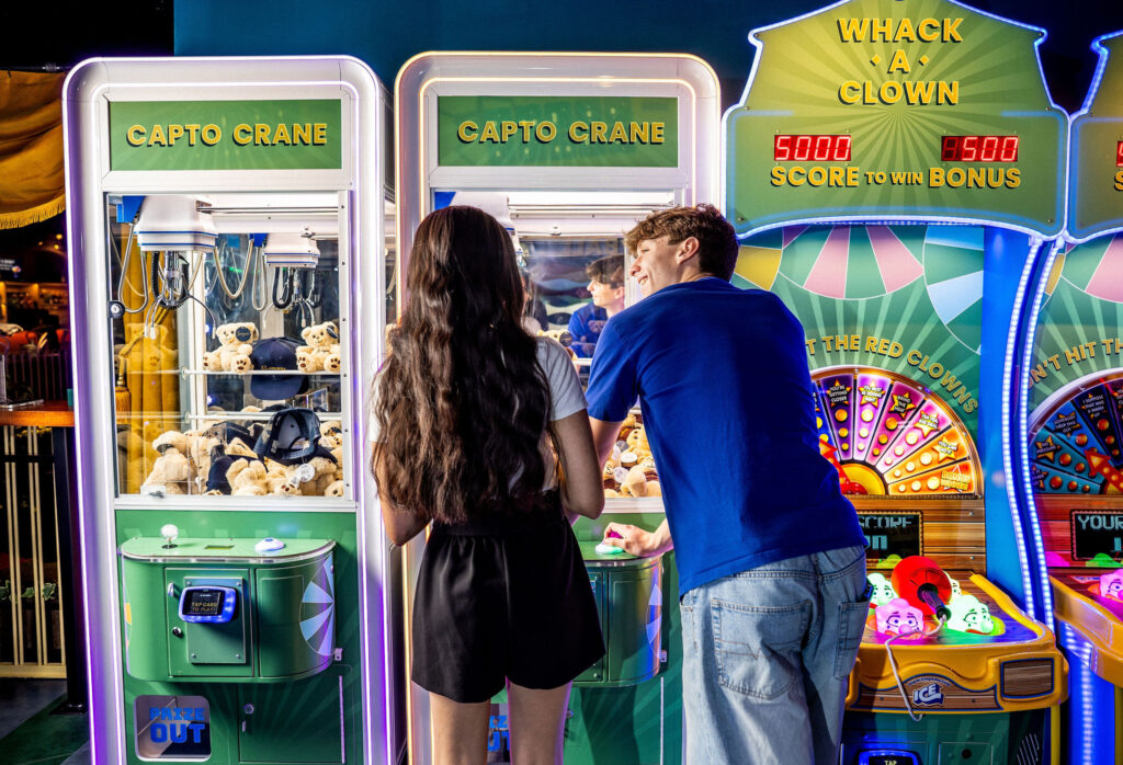 Teen guests playing arcade games at a Bar or Bat Mitzvah during mitzvah celebration at a Bar or Bat Mitzvah at Swingers Carnival Washington DC