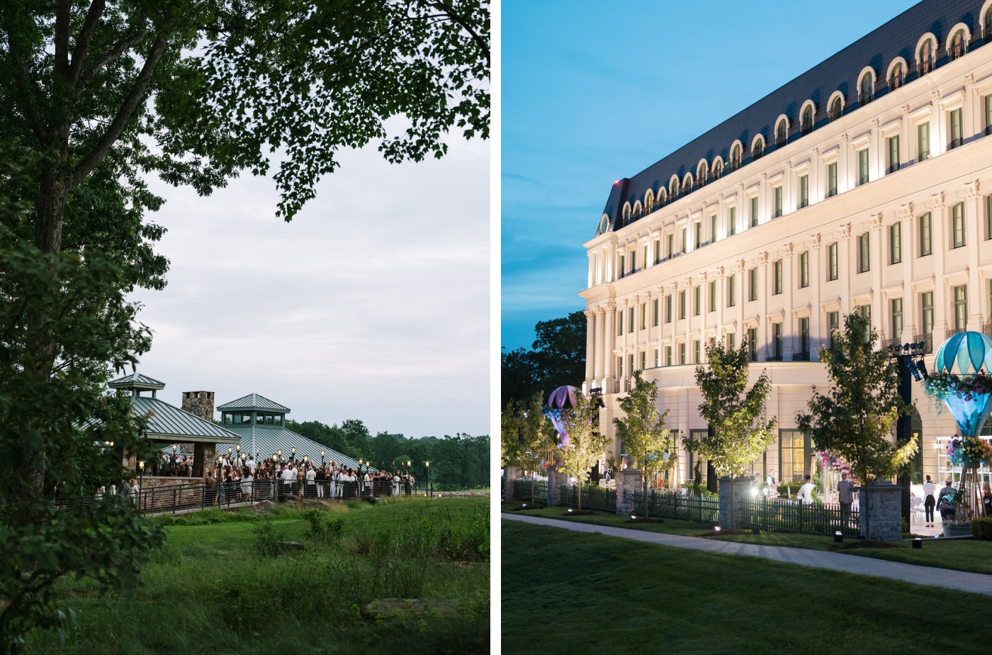 An outdoor view of a luxury resort in Farmington, Pennsylvania