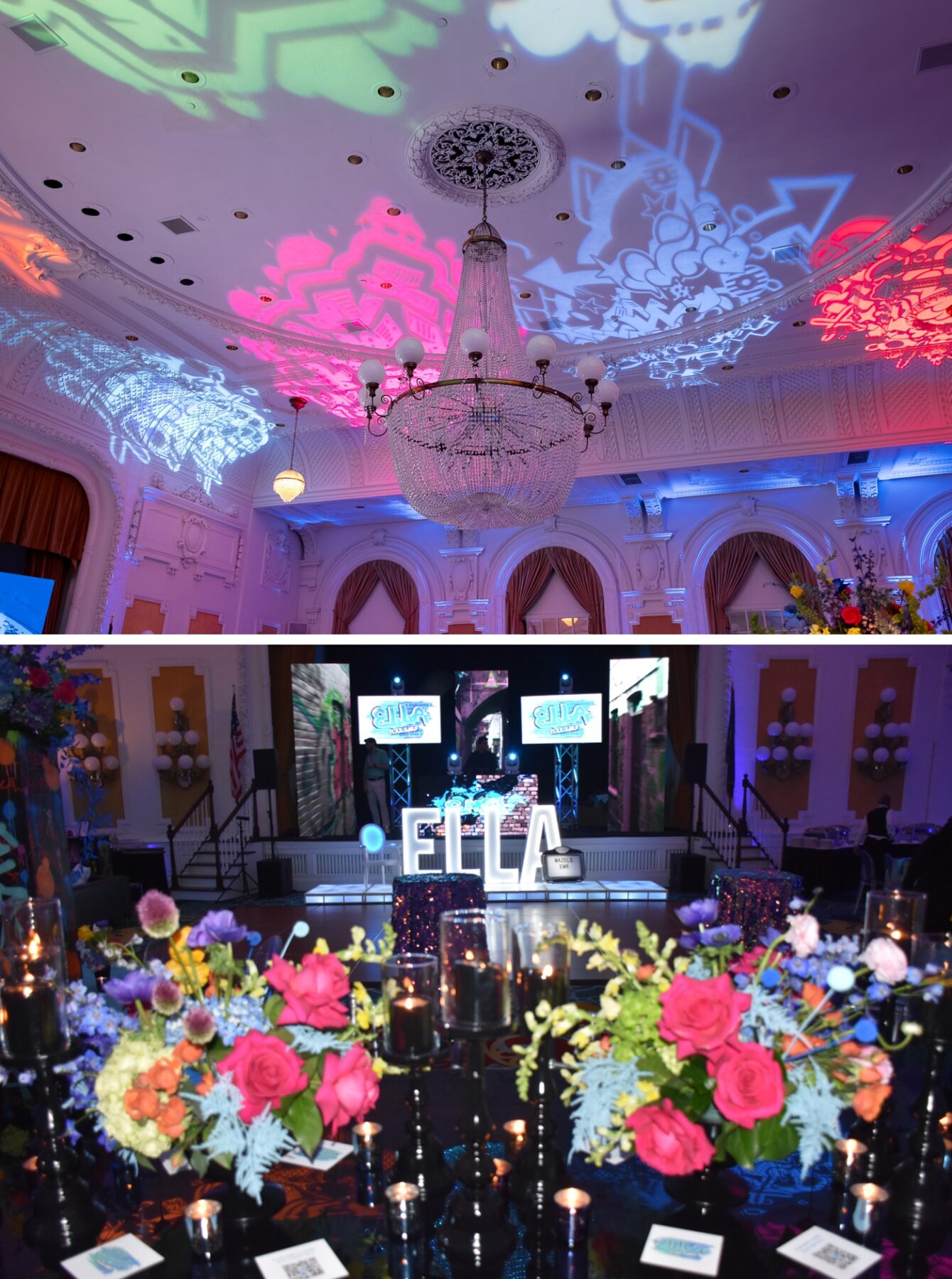 Graffiti projectors on the ceiling of The Jefferson Hotel ballroom
