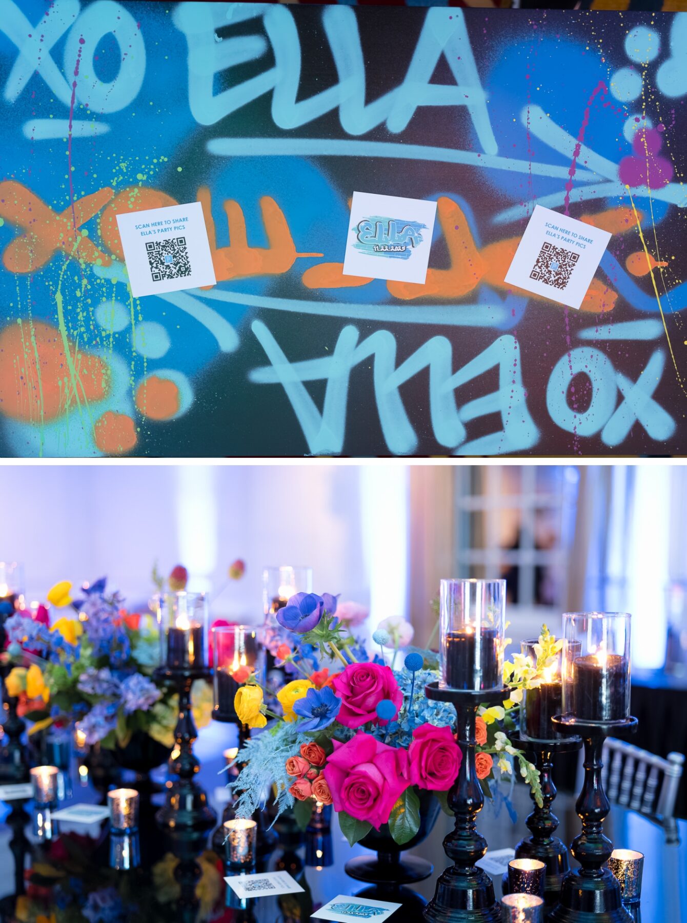 Personalized graffiti decor for a bat mitzvah at The Jefferson Hotel