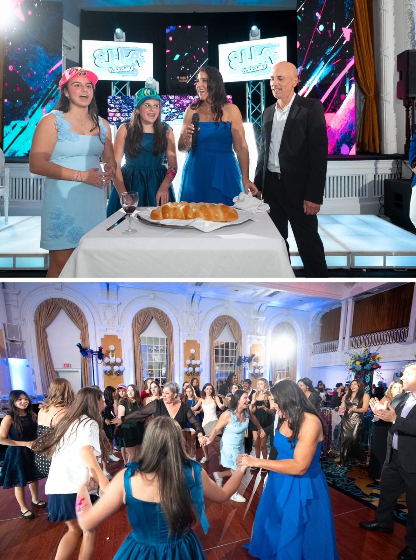 A family partakes of challah bread during a bat mitzvah