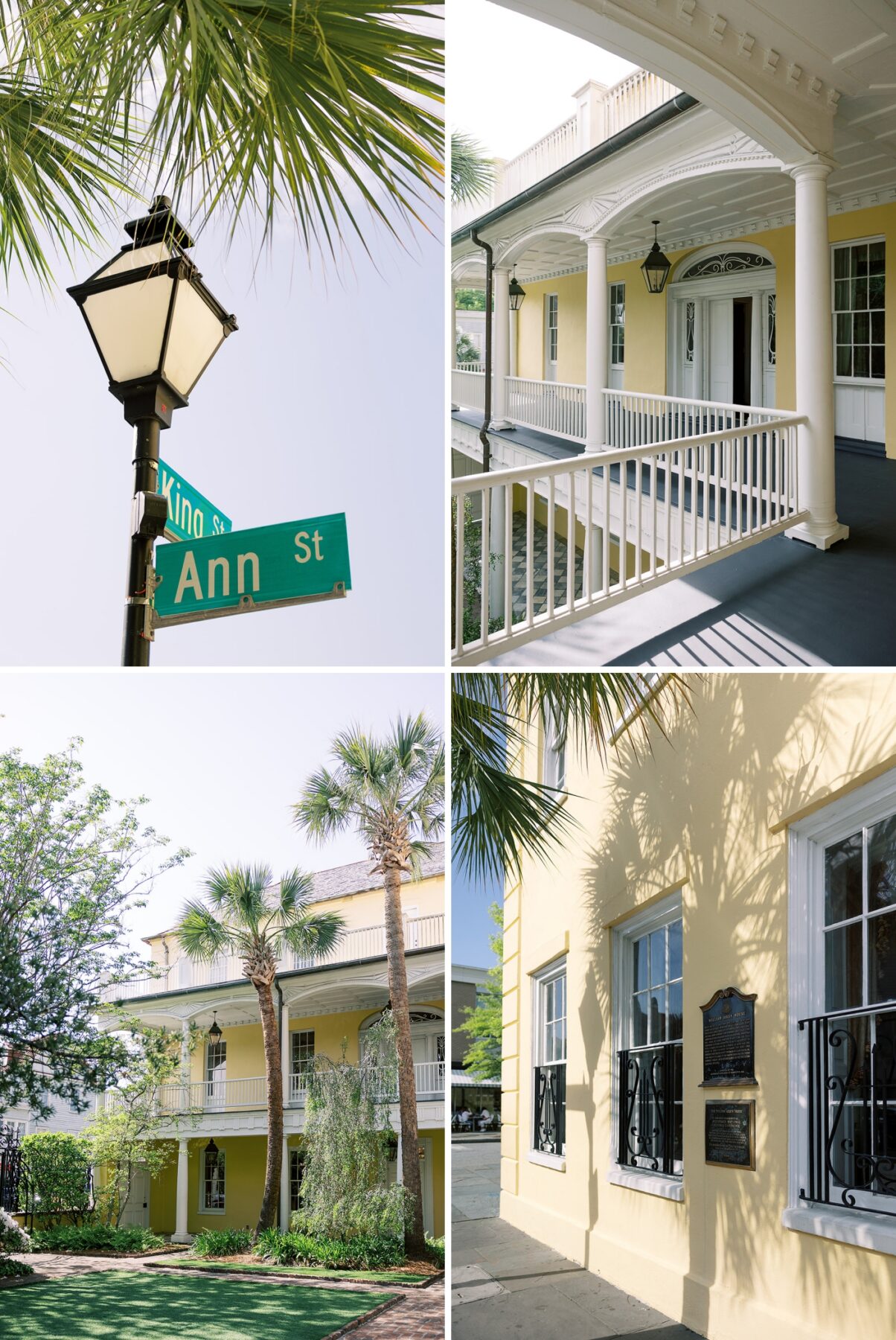 The exterior of the Willian Aiken House, a historic mansion in Charleston surrounded by palm trees