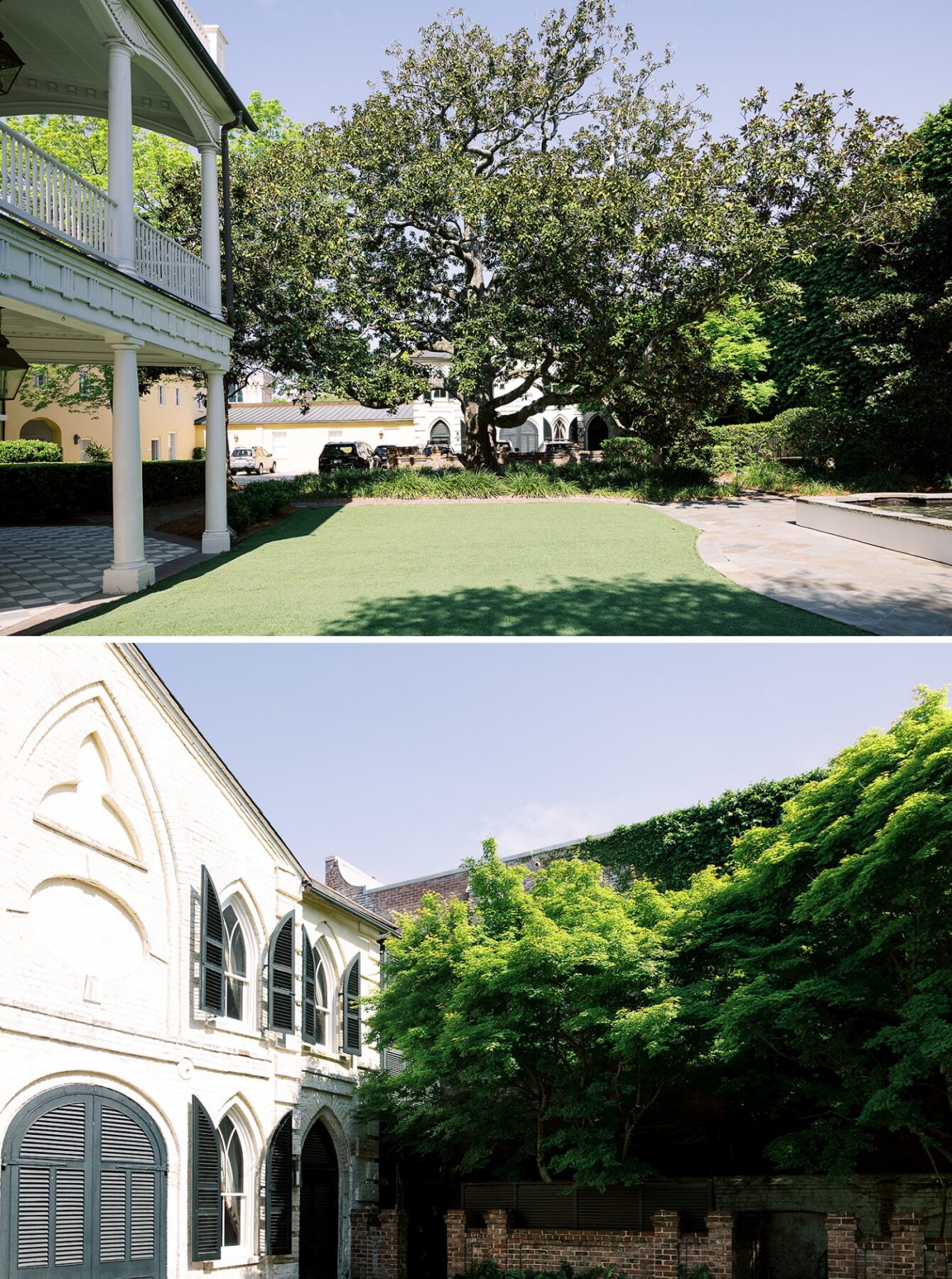 The Carriage House, a historic white building surrounded by large trees