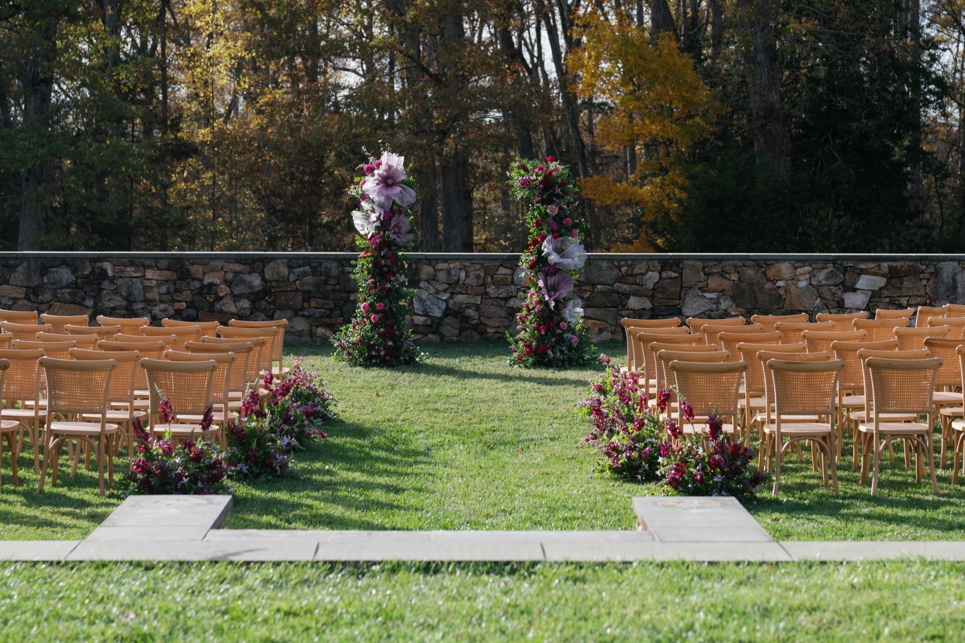 A wedding ceremony on a green lawn