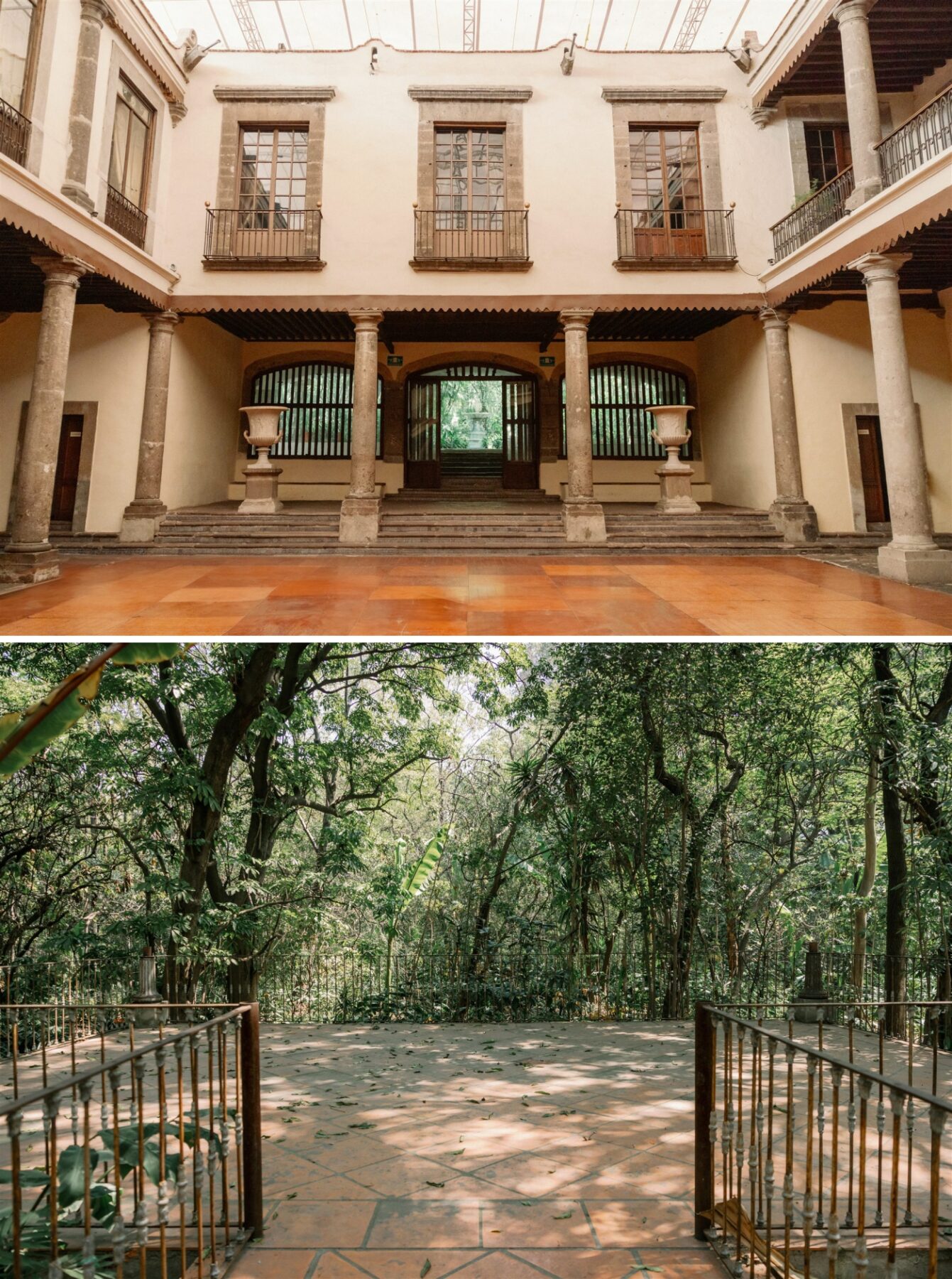 A marble courtyard at Casa de la Bola in Mexico City