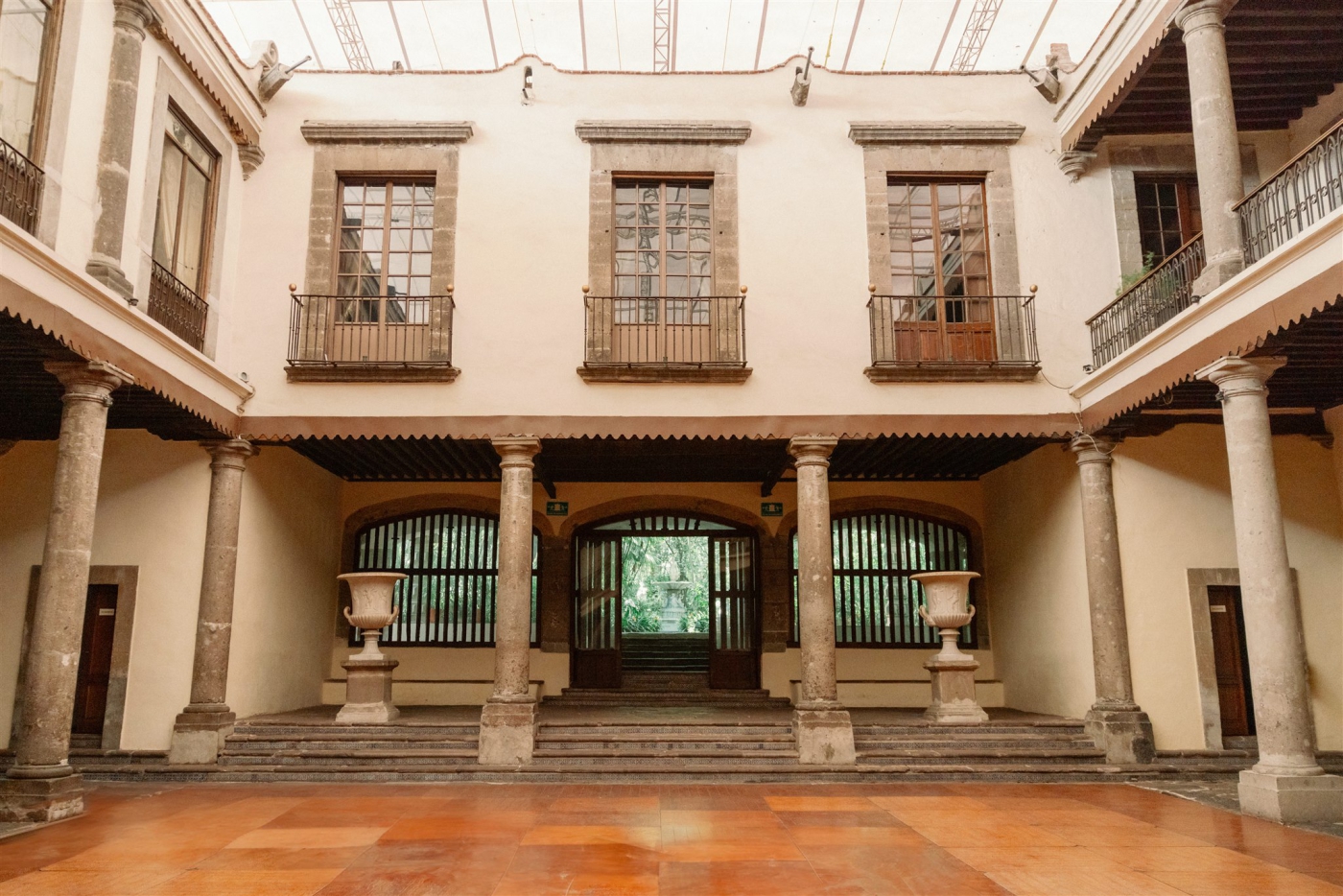 A marble courtyard at Casa de la Bola in Mexico City